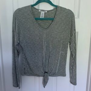 Long sleeve green and white striped shirt
